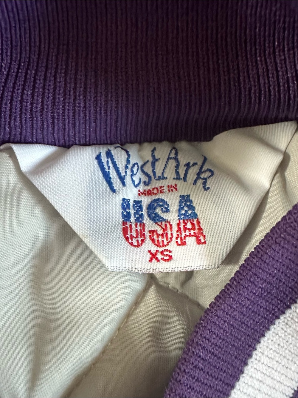 Vtg Blank WestArk Purple Nylon Varsity Bomber Jacket Unisex USA Made 90s Sz XS - Picture 3 of 4